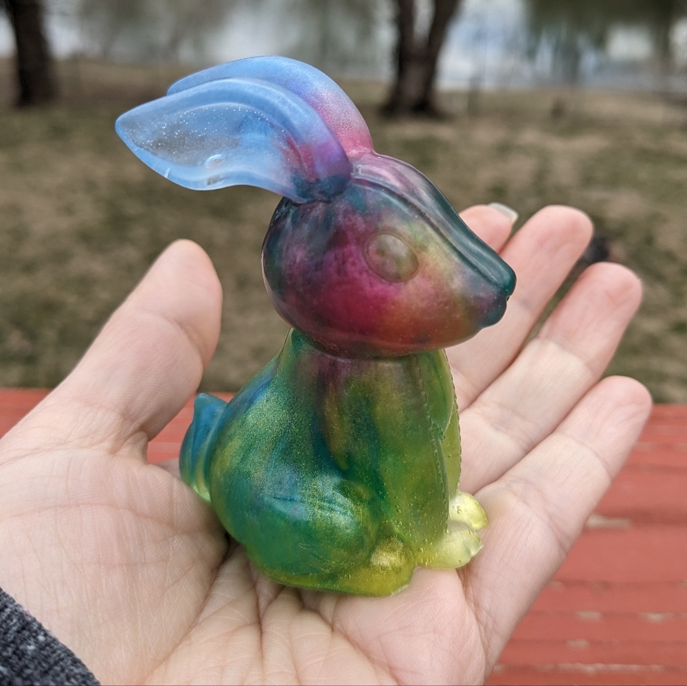 Bunny Rabbit Handmade Resin Art Colorful Plant Charm Rainbow - Picture 4 of 5